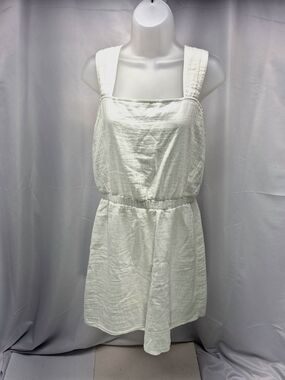 LOFT White Cotton Crinkle Gauze Square Neck Mini Dress Size Large L Summer Beach